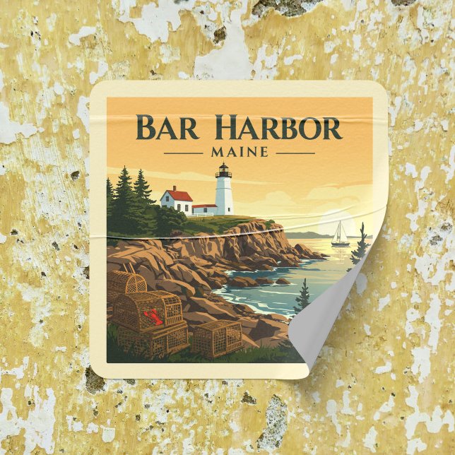 Vintage Bar Harbour Maine Square Sticker (Creator Uploaded)