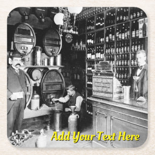 Vintage Bar Liquor Photo 1930s Add Your Text Square Paper Coaster