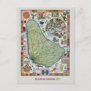 Vintage Barbado Travel Maps Postcard