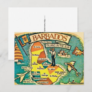 Vintage Barbados Map Postcard