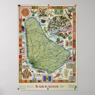 Vintage Barbados Map Poster