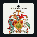 Vintage Barbados Postcard Metal Tree Decoration<br><div class="desc">Great vintage hand-drawn colourful Barbados postcard showing the coat of arms and a map of the island.</div>