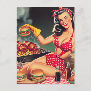 Vintage Barbecue Pin Up Postcard