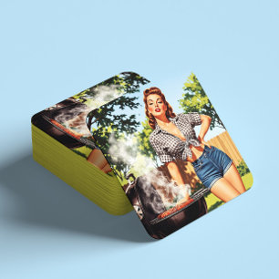 Vintage Barbecue Pin-up Square Paper Coaster