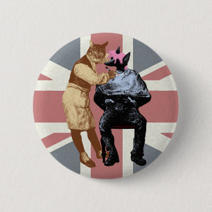 Vintage Barber Cat and Dog 6 Cm Round Badge