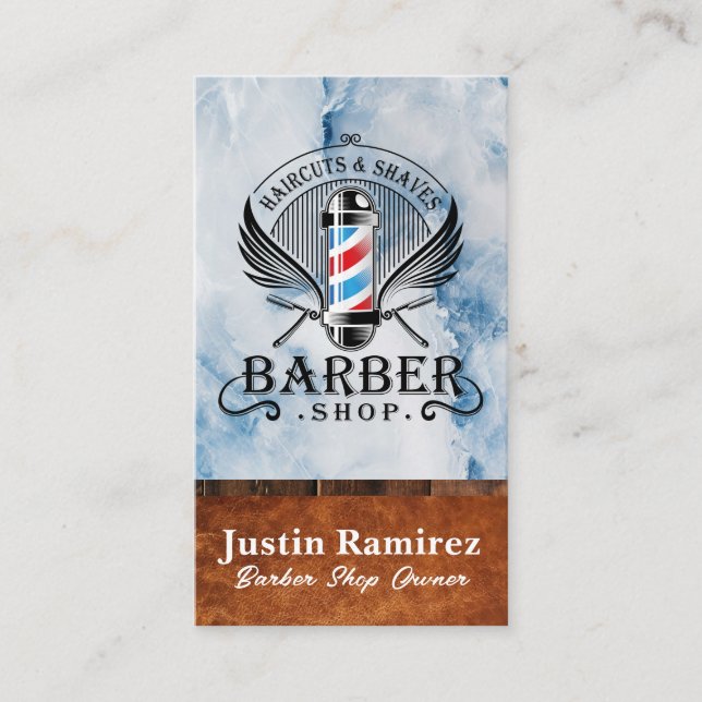 Vintage Barber Pole | Haircuts & Shaves Business Card (Front)