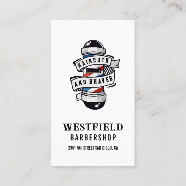 Vintage Barber Pole Logo Business Card (Back)