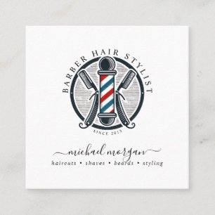 Vintage Barber Shop Hair Stylist Barber Square Business Card