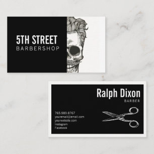 Vintage Barber Shop Skull Scissors Business Card