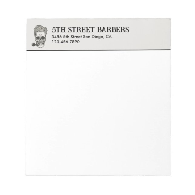 Vintage Barber Skull Logo Customisable Notepad (Front)