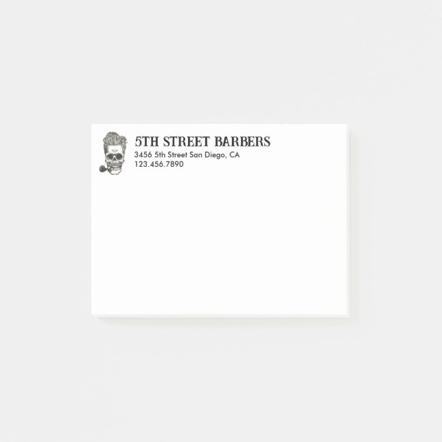 Vintage Barber Skull Logo Customisable Post-it Notes (Front)