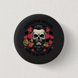 Vintage Barber Skull & Rose Valentine Love Button 