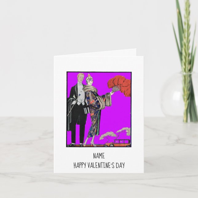 Vintage Barbier Couple Purple Valentines Day Card (Front)