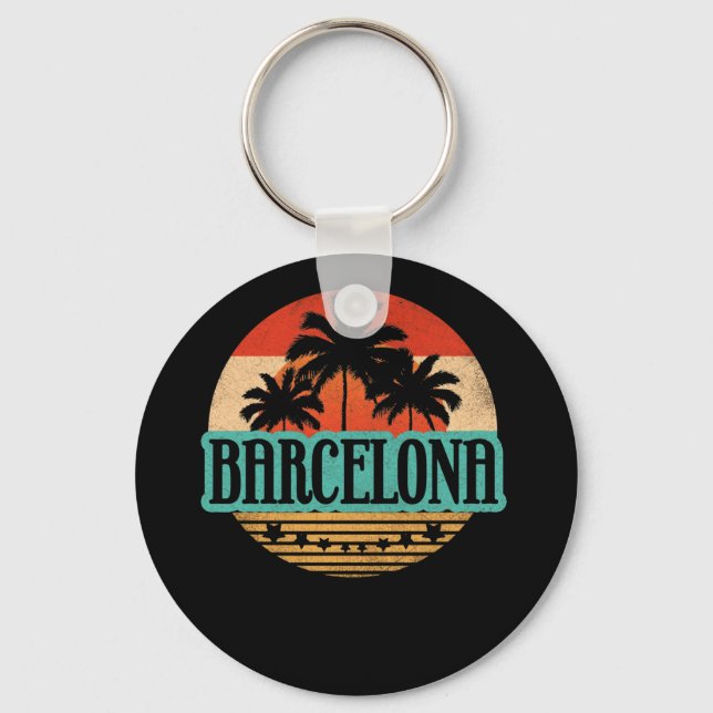 Vintage Barcelona Spain Souvenir Sunset Key Ring (Front)
