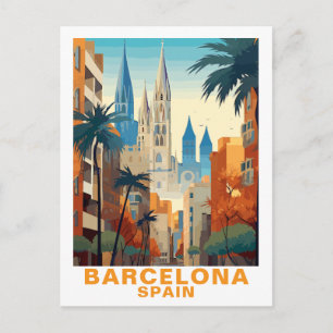 Vintage Barcelona Vintage Travel Illustration Postcard