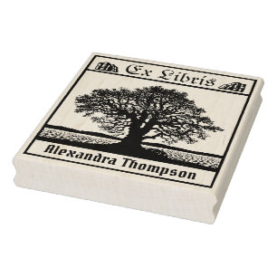 Vintage Bare Tree in Winter Ex Libris Book Name Rubber Stamp