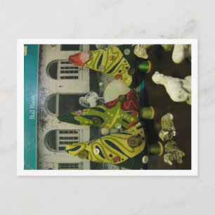 Vintage Barkcloth and chalkware sheep Postcard