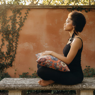 Vintage Barkcloth Design with Red Background Decorative Cushion