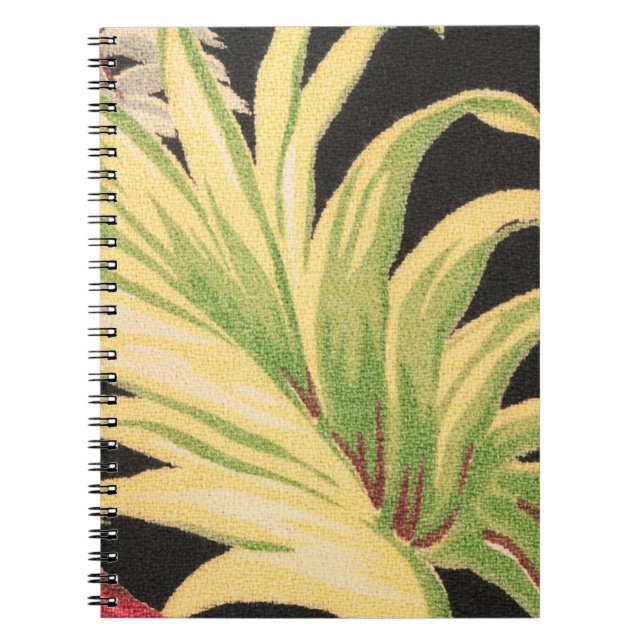 Vintage Barkcloth Fabric Print Spiral Notebook (Front)