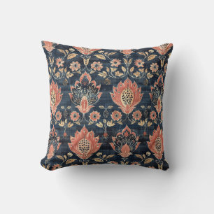 Vintage Barkcloth with Navy Background Cushion