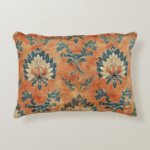 Vintage Barkcloth with Terracotta Background Decorative Cushion