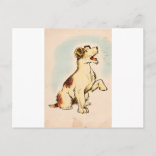Vintage Barking Dog Drawing Postcard
