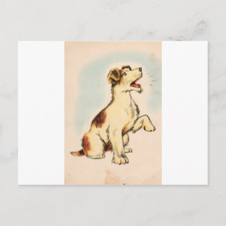 Vintage Barking Dog Drawing Postcard