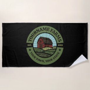 Vintage Barn ADD NAME Country Farm Crops Farmer  Beach Towel
