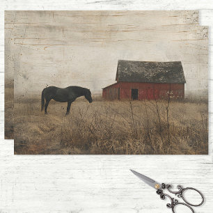 Vintage Barn and Black Horse Painting Decoupage Tissue Paper