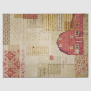 Vintage Barn and Ephemera Collage Decoupage Tissue Paper