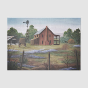 Vintage Barn and Windmill Watercolor Tissue Paper