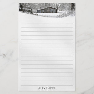 Vintage Barn in Fresh Snow Rural Scenic Picture Stationery