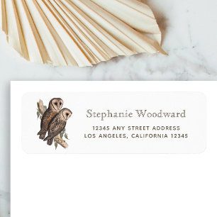 Vintage Barn Owl Brown Text Return Address
