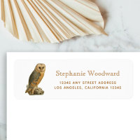 Vintage Barn Owl Burnt Orange Text Return Address