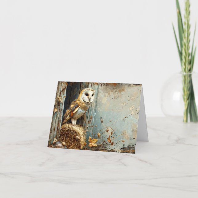 Vintage Barn Owl in Autumn Blank Note Card (Front)