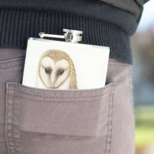 Vintage Barn Owl Painting Hip Flask