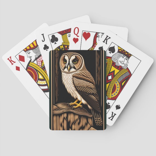 Vintage Barn Owl Woodcut Playing Cards (Back)