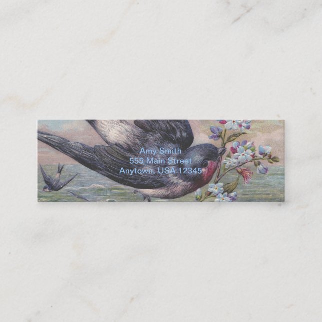 Vintage Barn Swallow and Flowers Mini Business Card (Front)