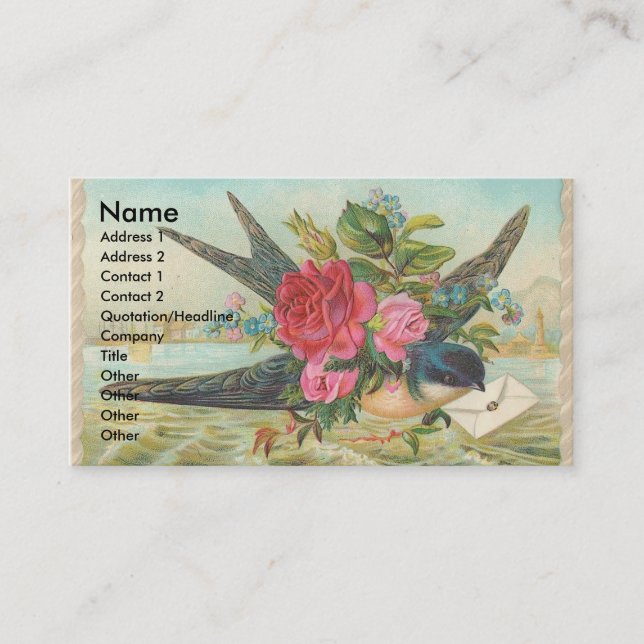 Vintage Barn Swallow Delivers An Envelope Business Card (Front)