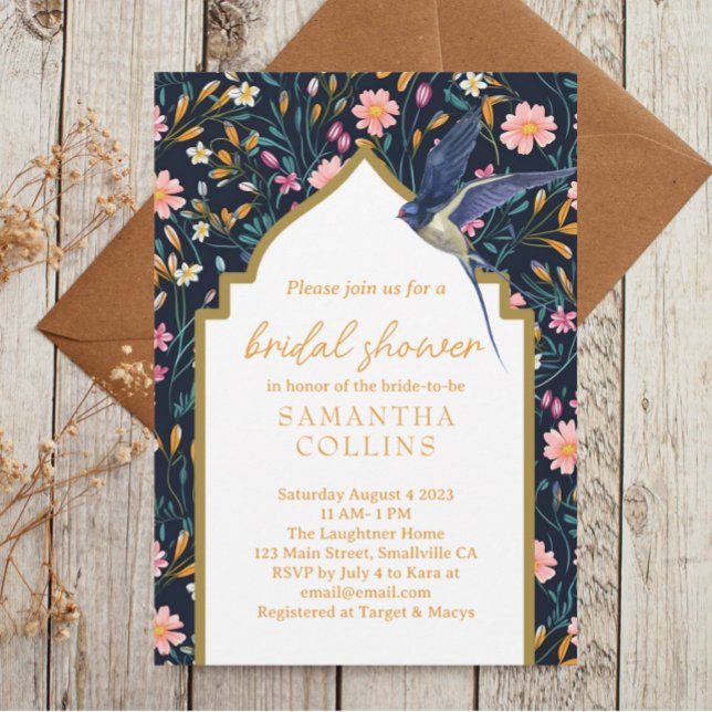  Vintage Barn Swallow Watercolor Bridal Shower Invitation (Creator Uploaded)