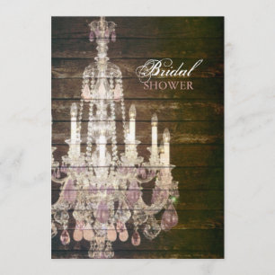 Vintage Barn Wood Chandelier bridal shower Invitation