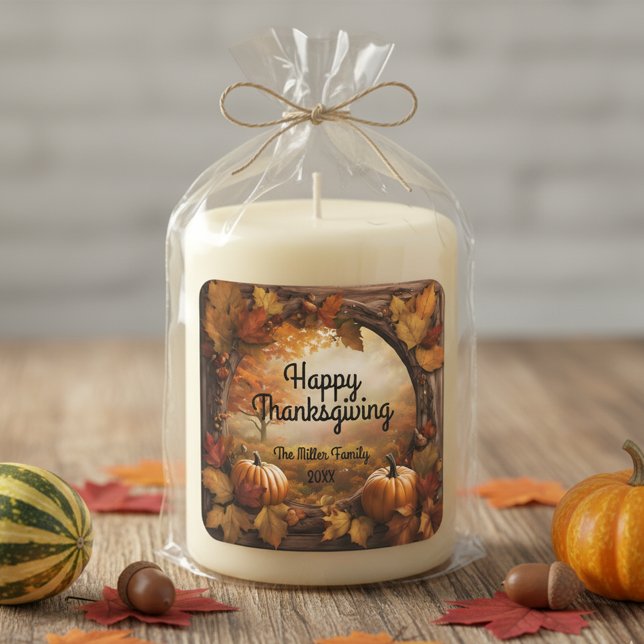 Vintage Barn Wood Frame Happy Thanksgiving  Square Sticker (Creator Uploaded)