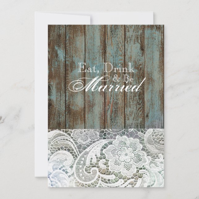vintage barn wood lace country rehearsal dinner invitation (Front)
