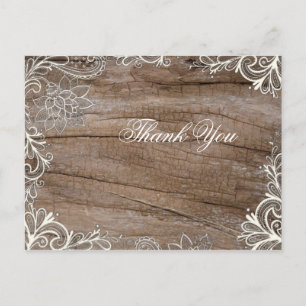 vintage barn wood lace country wedding thank you postcard