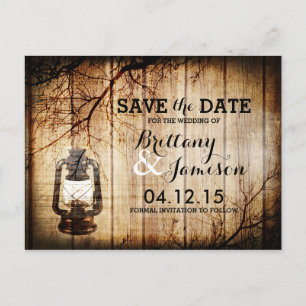 Vintage Barn Wood Lantern Rustic Save the Date Announcement Postcard