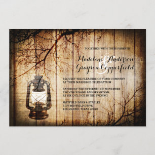 Vintage Barn Wood Lantern Wedding Invitation