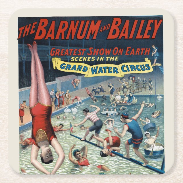 Vintage Barnum & Bailey Circus Poster Square Paper Coaster (Front)