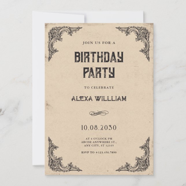 Vintage baroque birthday invitation (Front)