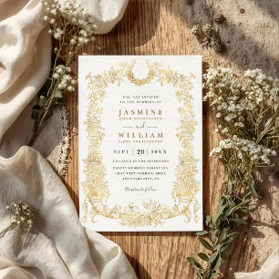 Vintage Baroque Blooms Floral QR Code Wedding Invitation