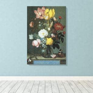 Vintage Baroque, Bouquet of Flowers in Glass Vase Canvas Print